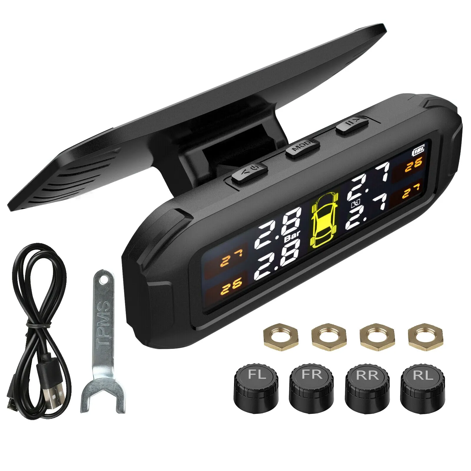 

TPMS Solar Tire Pressure Sensor Monitoring System Tyre External Sensors Car TMPS