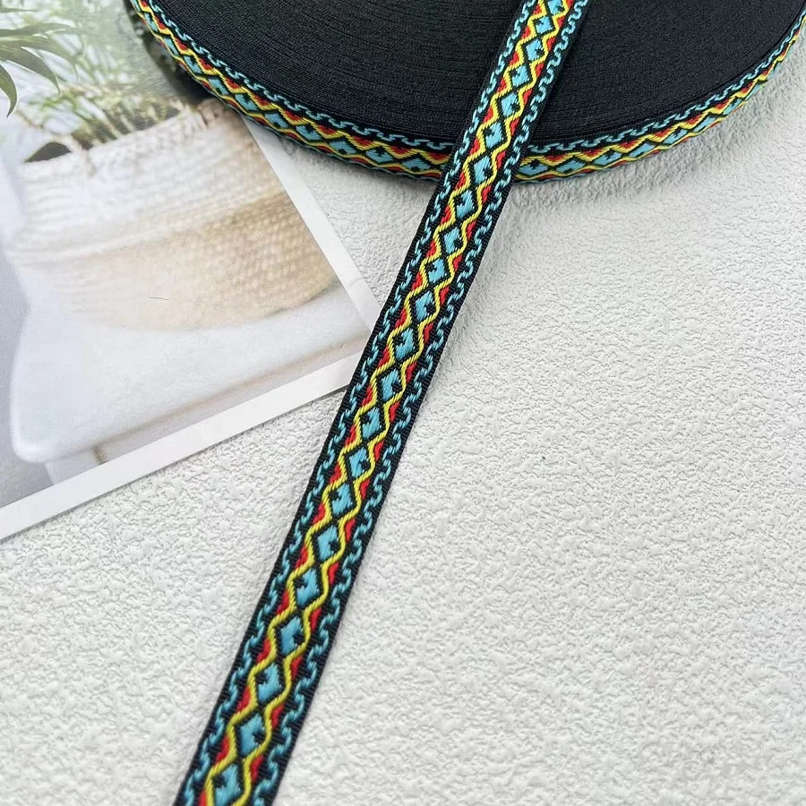50 Yards/lot Wide About 1.4 CM Woven Jacquard Ribbon Geometric Pattern For Clothing Accessory ZH-5789