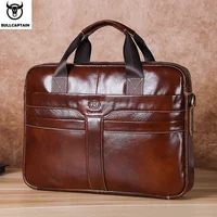 BULLCAPTAIN Leather Laptop Bag, Top Layer Leather 15" Laptop Bag Men's Laptop Briefcase Briefcase Work Business Travel Bag 053 1