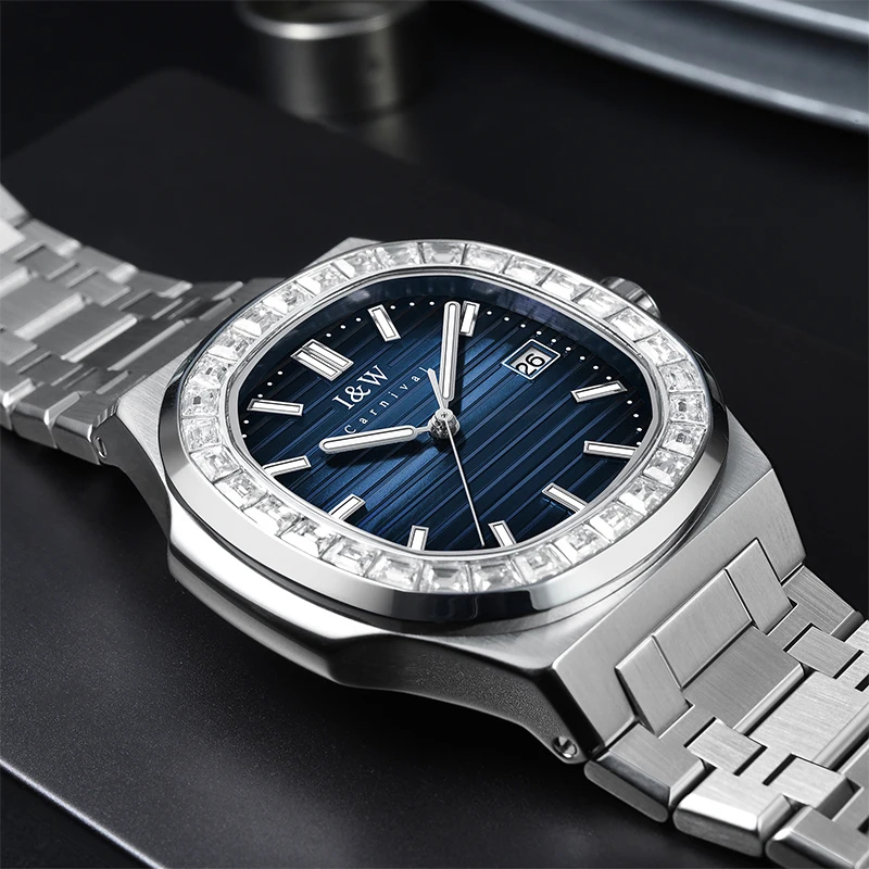 IW Luxury Diamond Watch Mens Watches Top Brand Fashion Business Watch Luminous Waterproof Calendar Display Relogio Masculino