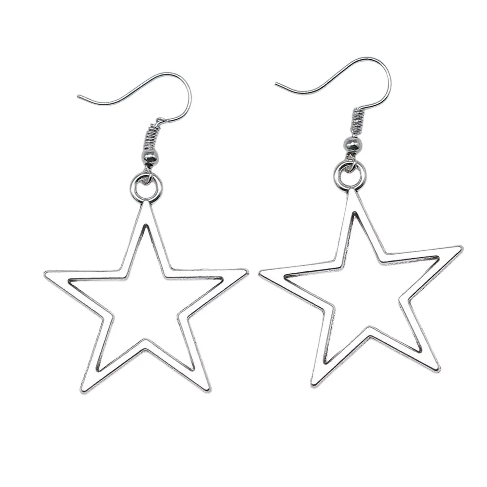 Pendant earrings fashion handmade simple design antique silver color hollow star women vintage drop