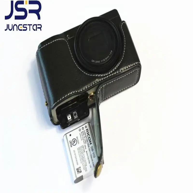 Custodia Per Fotocamera Con Mezza Custodia In Vera Pelle Di Vacchetta Per Ricoh Griii Gr3 Gr-3 Con Apertura Della Batteria