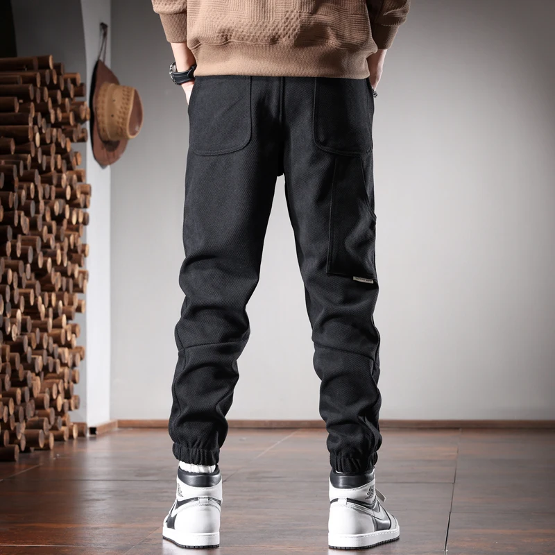Autumn Black Baggy Pants Men Casual Sports Pencil Pants Streetwear Loose Clothing Elastic Waist Drawstring Jogging Trousers