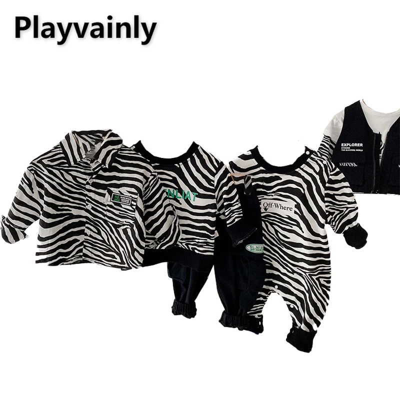 2022 Korean Spring Baby Boy Sets Romper Zebra Stripes Romper+Sweatshirt+Bottomed Shirt+Shirts +Waistcoat+Pants Kids Clothes E426