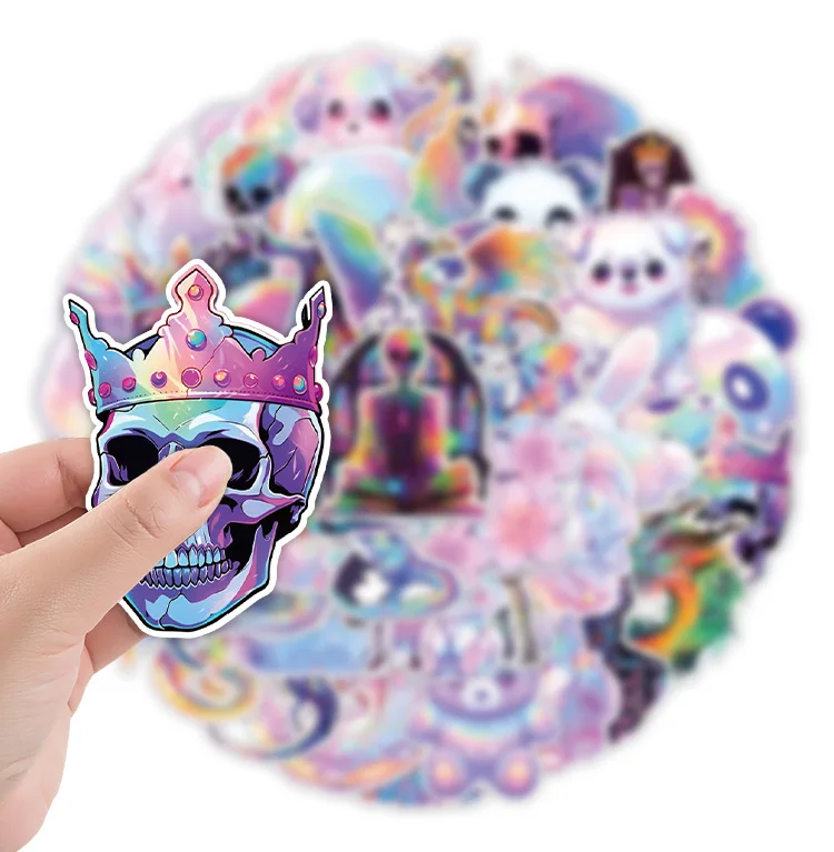 50pcs 홀로그램 레이저 해골 스티커 데칼 전화 노트북 스크랩북 스케이트 보드 기타 DIY 낙서 미적 스티커