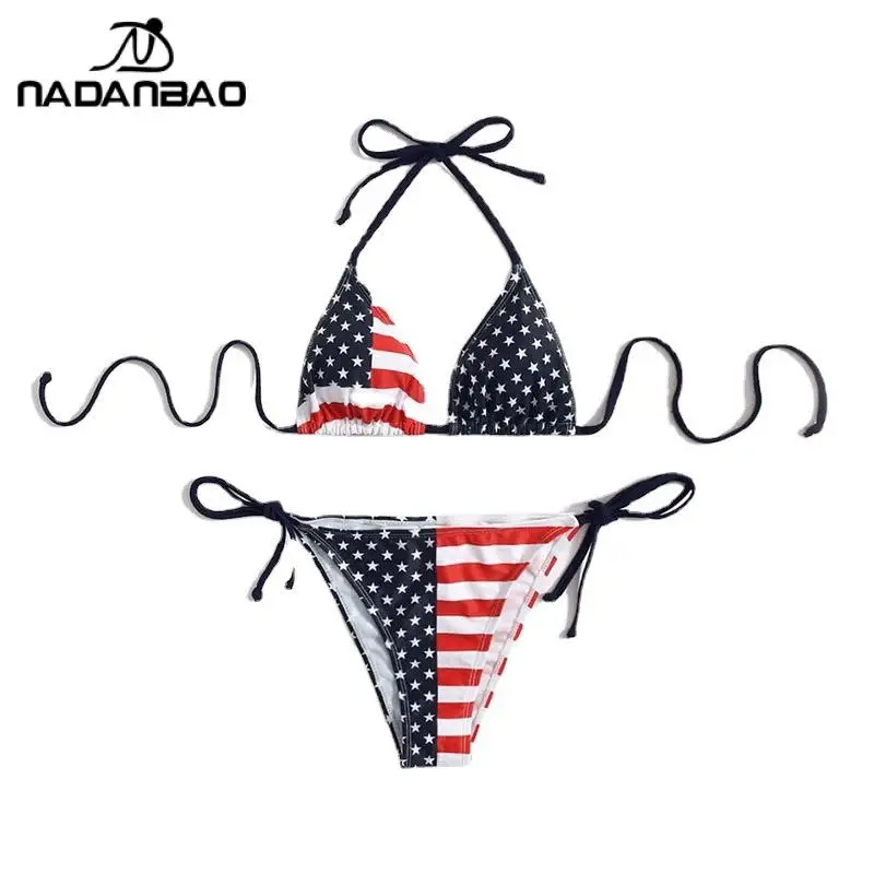 2023 Bikini Mujer Vrouwen Bikini Swimwear Beach Wear Amerikaanse Vlag Bikini 3D Gedrukt Sexy Badpak Badpakken