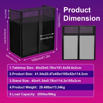 Portable DJ Booth 40x20x45 in, Foldable DJ Table Stand with Black/White Scrims, Heavy-Duty Metal Frame for Events and Clubs 2
