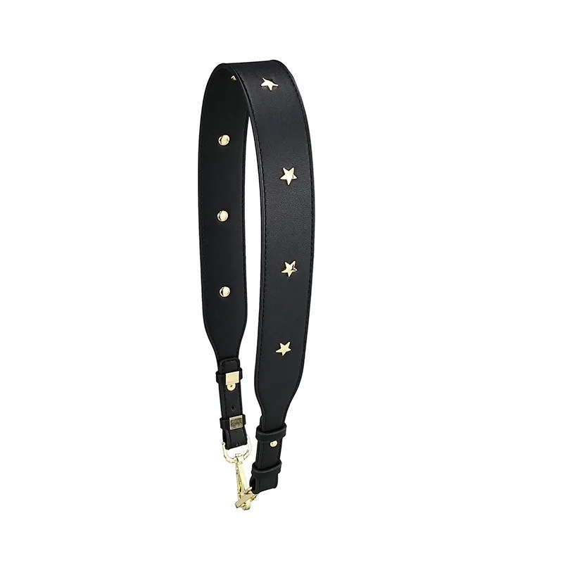 Women's Fashion Leather Bag Strap with Star Rivets - Adjustable 4CM Wide Shoulder Handle