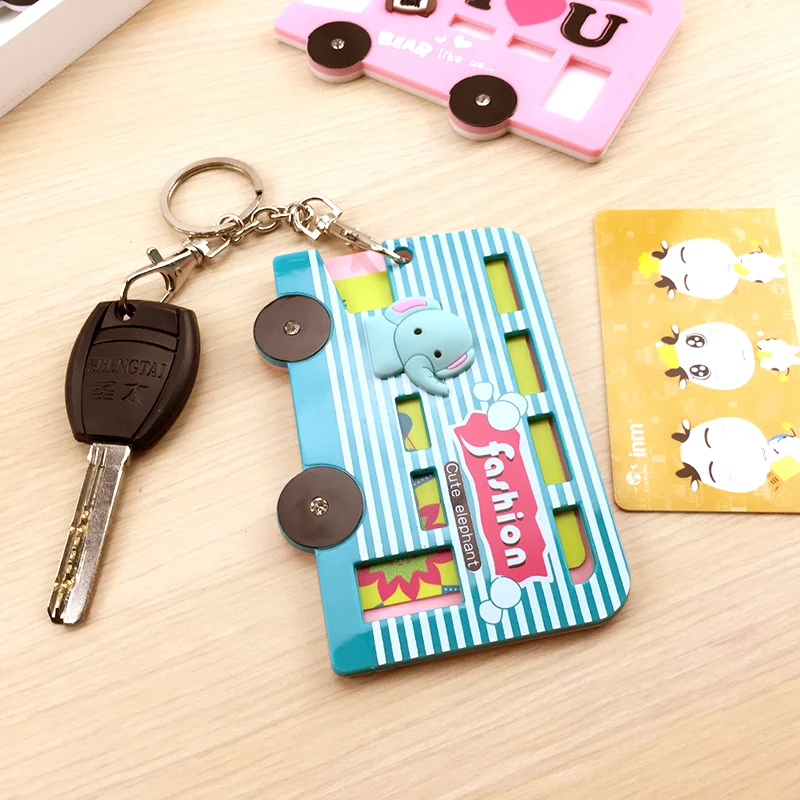 4Pcs/Lot Cute Bus Card Stock Cartoon Style With Key Chain For Bus Card Stationery Office Material School Supplies