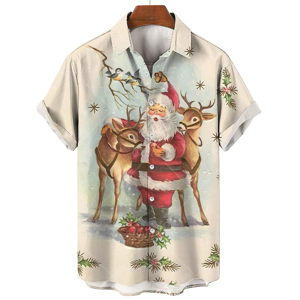 

Men'S Shirts 2024 Fashion Christmas Casual Shirt For Men Short Sleeved Party Summer Hawaiian Shirt Men'S Clothing Tops T Shirt