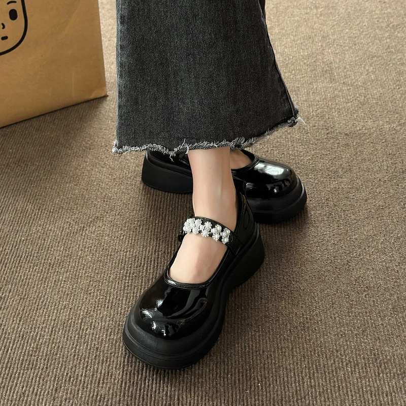 Women  New Spring and Autumn Versatile Pearl British Mary Jane Single Shoes