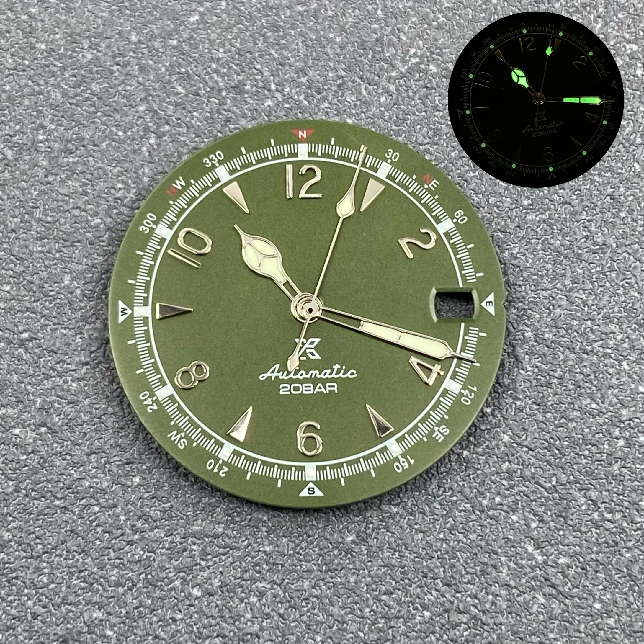 Vintage Olive Green Luminous Watch Dial - 28.5mm Watch Face Accessories
