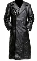 MEN'S GERMAN CLASSIC WW2 MILITARY UNIFORM OFFICER BLACK REAL LEATHER TRENCH COAT 2