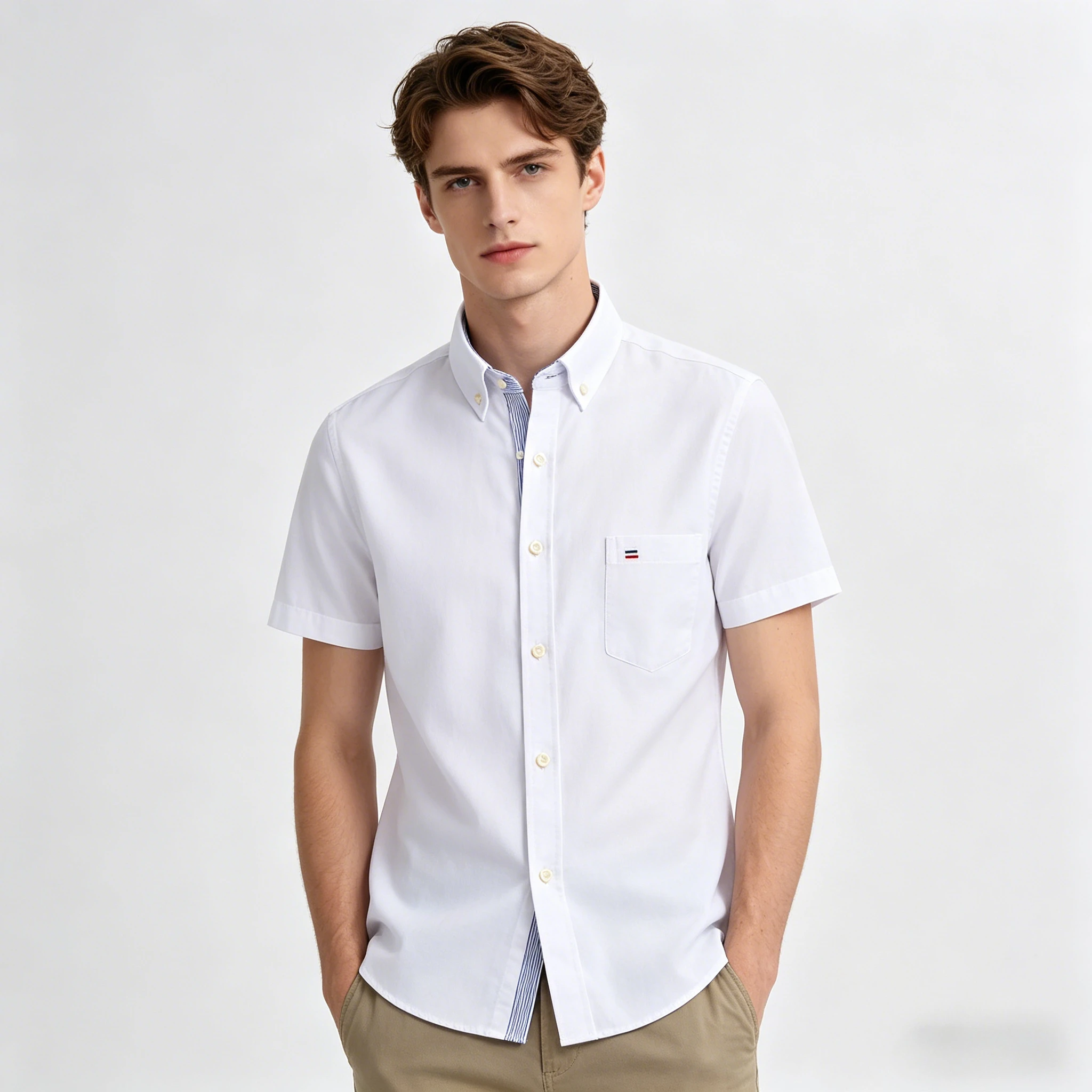 100% cotton Men's Summer Shirts Oxford Short Sleeve Standard-fit Loose Plaid Solid Soft  Vertical Stripes  Man Shirt Plus Size
