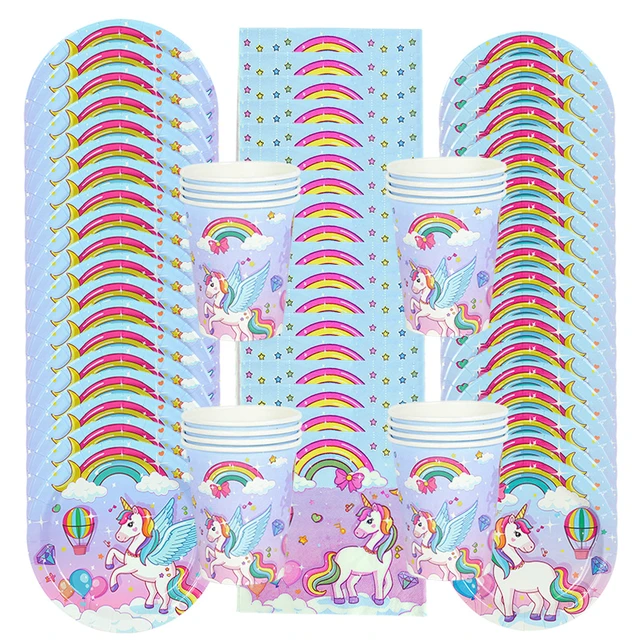 10/20Pcs Arc-En-Ciel Licorne Vaisselle Jetable Fête D'anniversaire