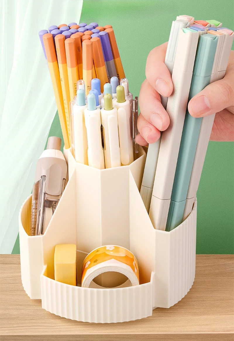 Rotating Desktop Stationery Organizer - 5 Slot Storage Box for Home Office School