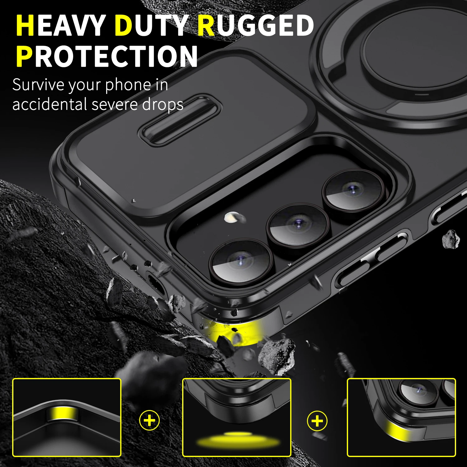 Ring Stand Armor Case with Rotating Cover - Enhanced Protection Coque