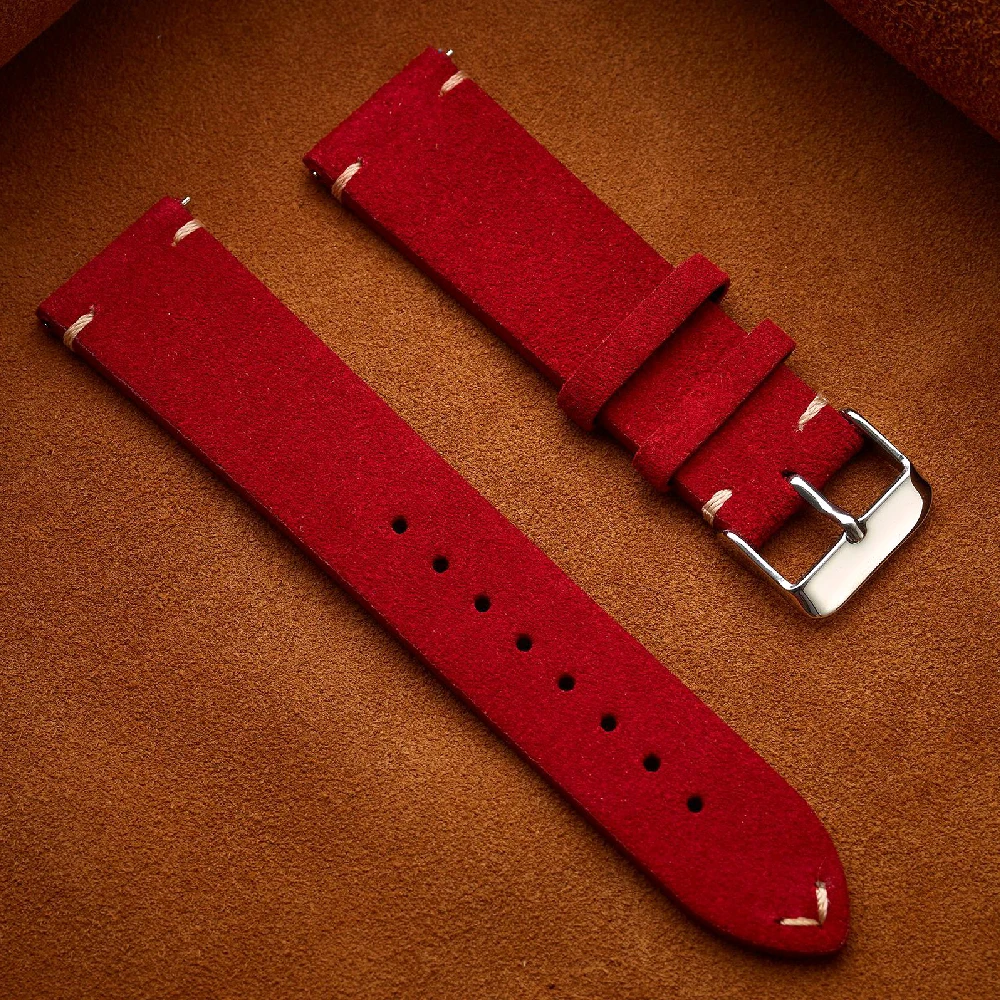 Elegant Brown Genuine Leather Suede Watch Band - Quick Release Strap, Available in Multiple Sizes
