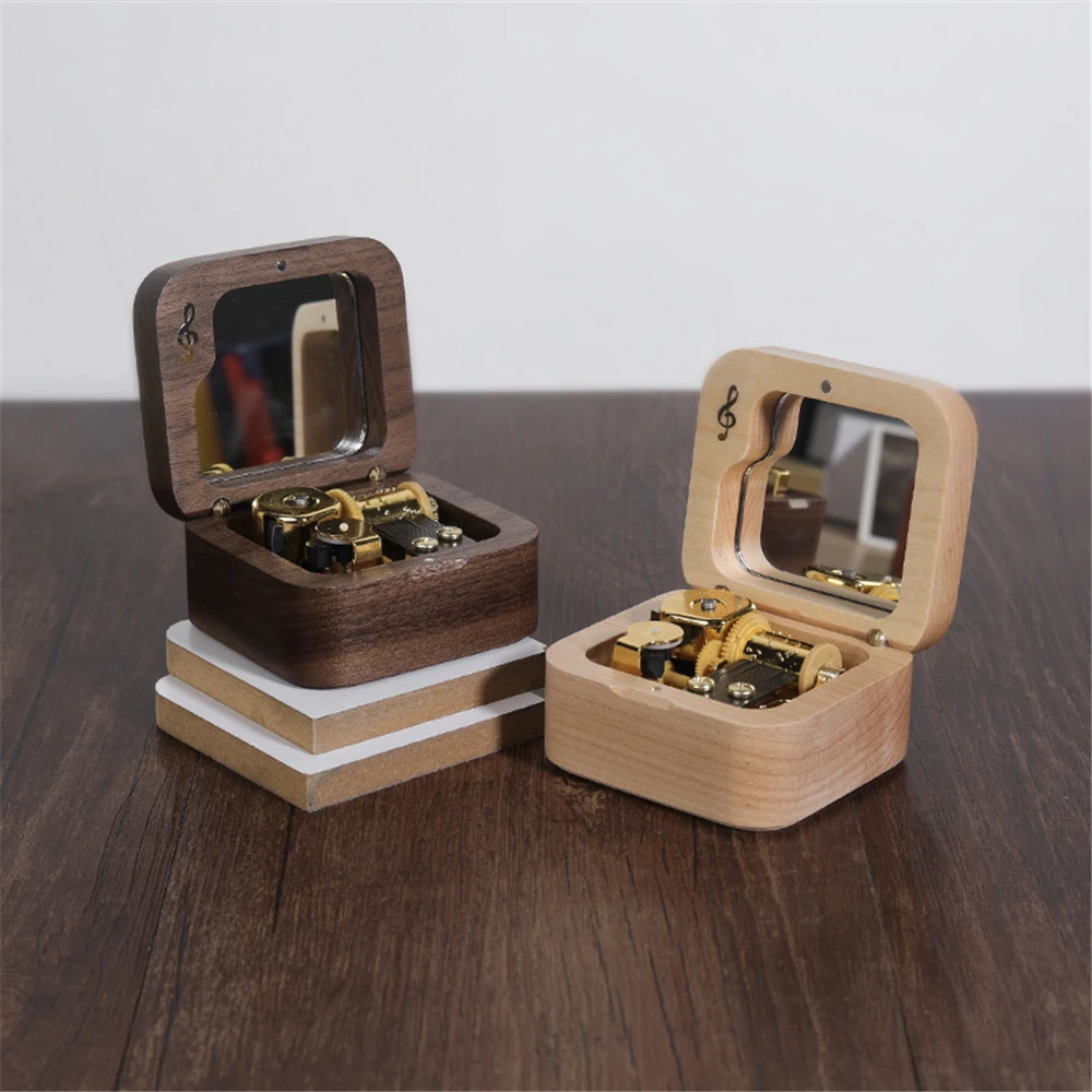 Wooden Music Box 18 Tone Clockwork Musical Box with Mirror Maple Wood Romeo and Juliet Little Star Birthday Gifts for Girlfriend