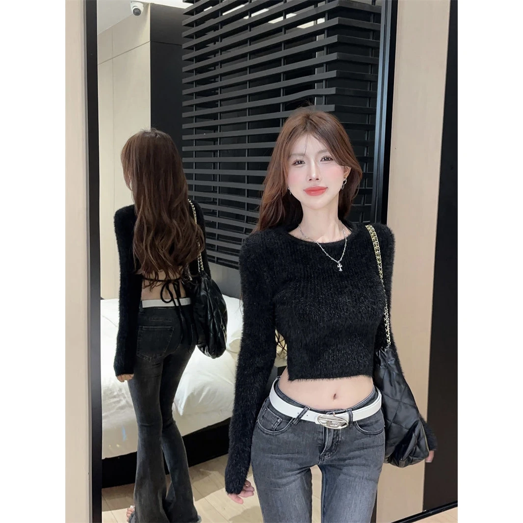 Sexy Bal Knitted Top Women's Unique Knitted Chic  Velvet Base irt Autumn Winter Inner Wear Pure Desirable Sweet Spicy