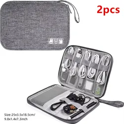 Compact Waterproof Electronics Organizer - Portable USB & Cable Storage Pouch (2pcs Gray C)