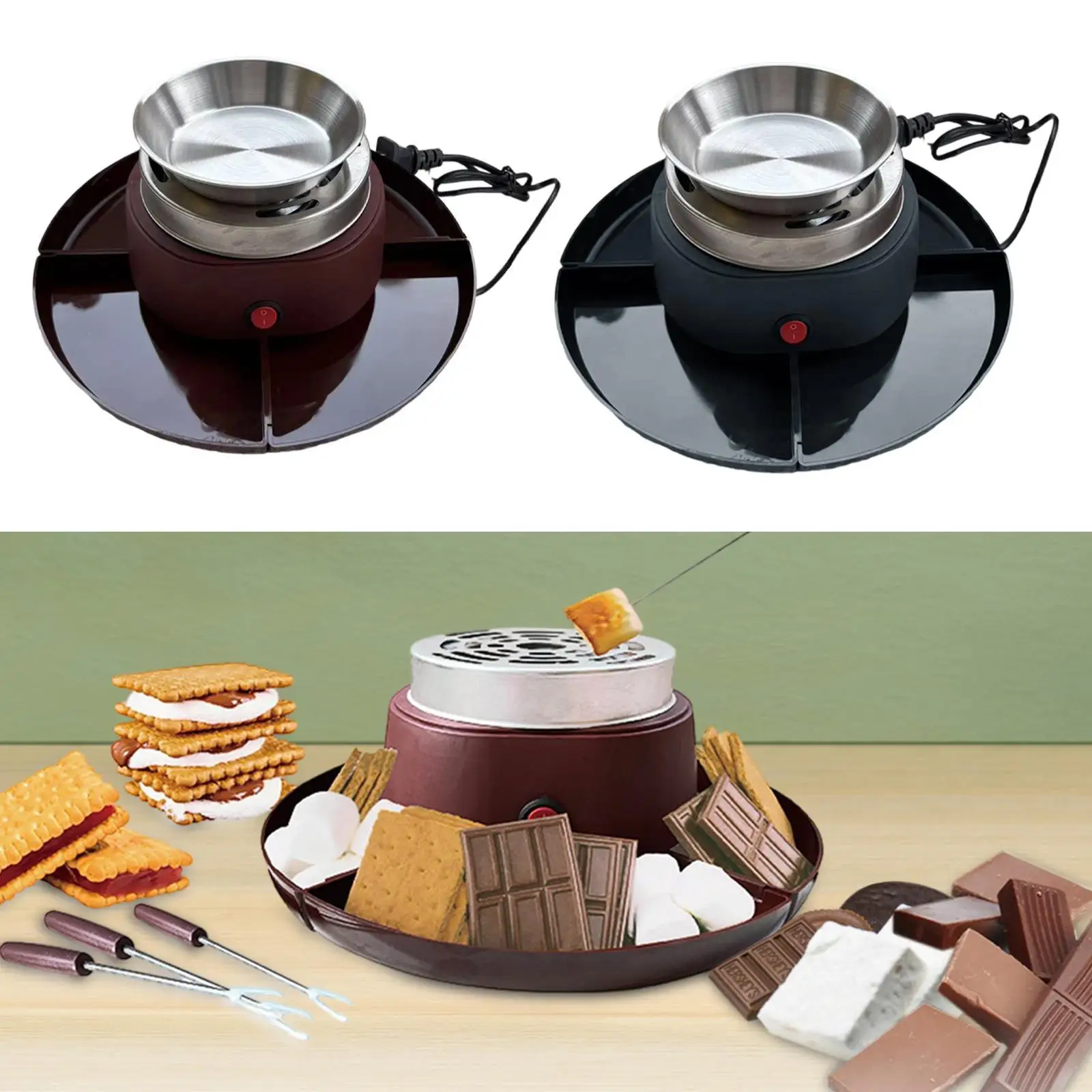 Smores Kit Melt Fondue Pot Electric Smores Maker for Family Christmas Indoor