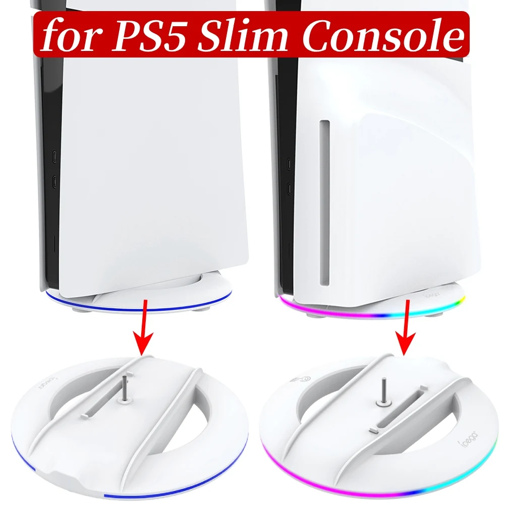 PS5 슬림 콘솔 수직 스탠드, PS5 슬림 광학 드라이브, 디지털 버전 베이스 스탠드 액세서리, 분위기 RGB 조명 포함