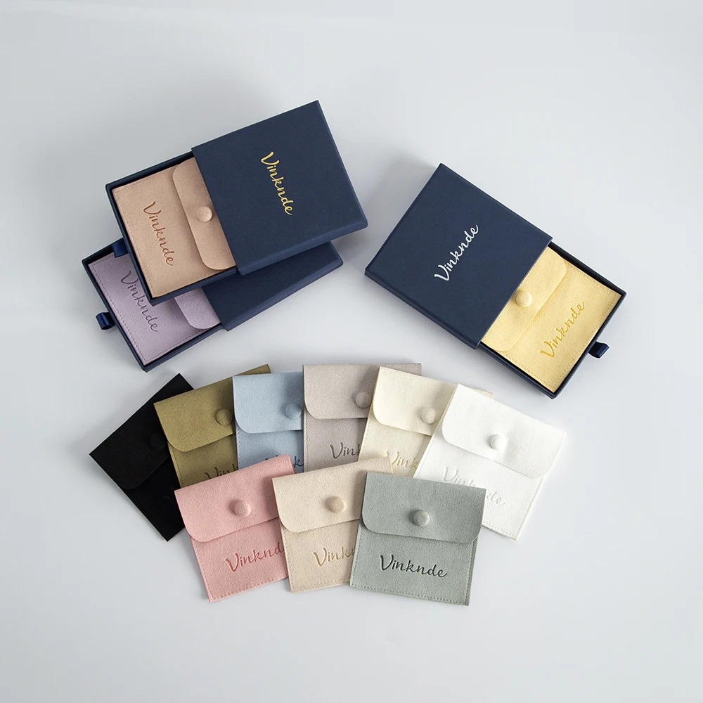 Navy Blue 9x9x1.7cm Paper Cardboard Drawer Jewelry Packaging Box Inside with 8x8cm Microfiber Snap Button DIY Birthday Gift Bag