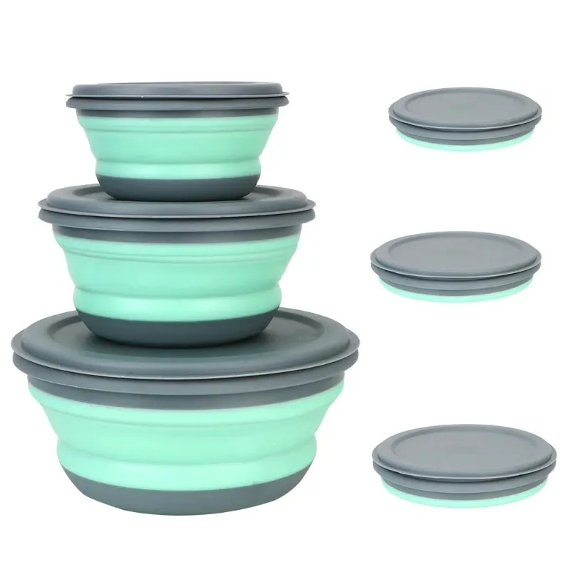 

Silicone Tableware Set with Lid Portable Foldable Salad Bowl 3Pcs/Set Folding Lunch Box Bowl Sets Folding Bowl