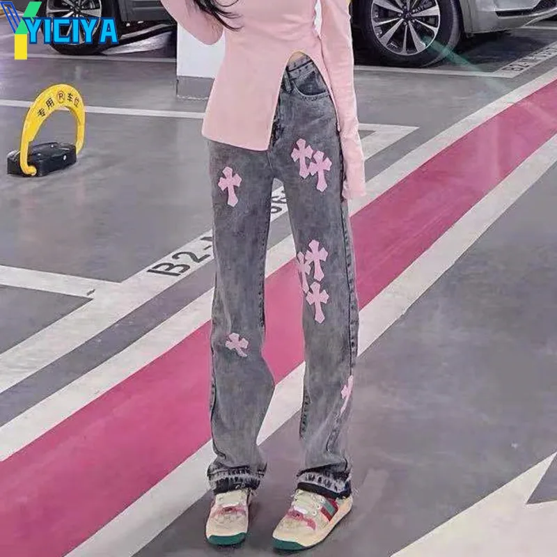 

YICIYA y2k style jeans Women streetwear Full Length Straight pants Harajuku Trousers jeans 2023 90s vintage clothes denim pants