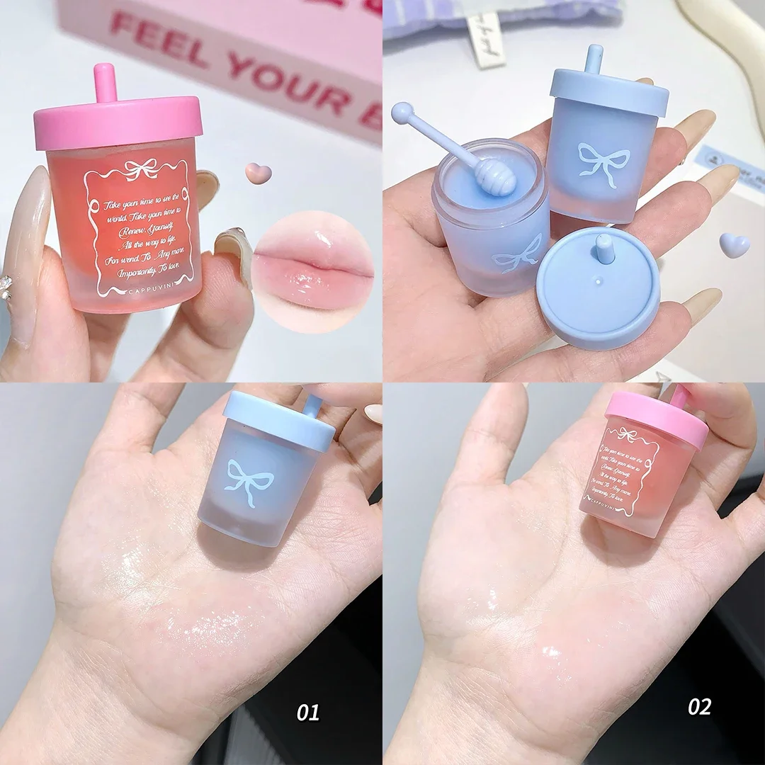Juice Mug Moisturizing Lip Mask Hydrating Lightening Lip Lines Fruity Makeup Solid Tinted Balm Jelly Gloss Jar Makeup