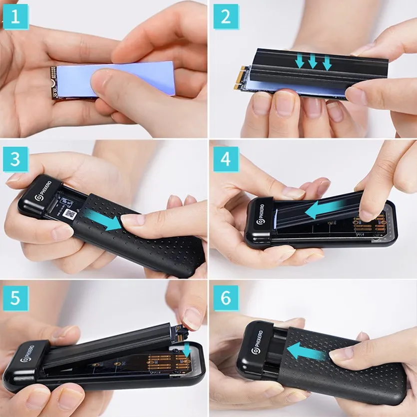 PHIXERO PC 濭 ˷̴ ̽ , M.2 NVMe SSD Ŭ, USB C 3.1 Gen 2, 10Gbps to NVMe PCIe ܺ Ŭ