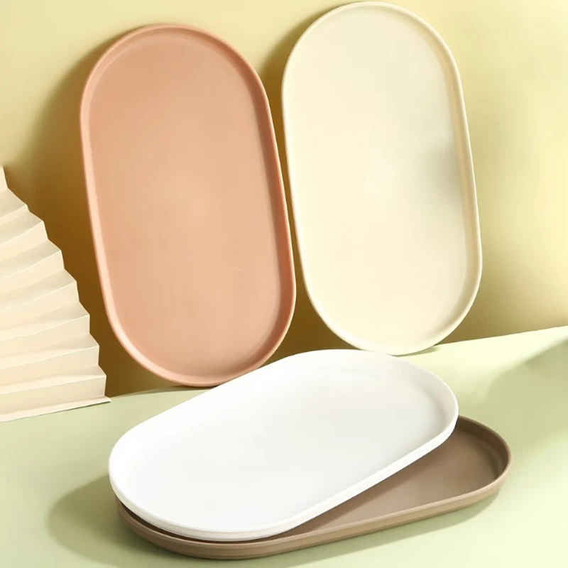Japanese Plastics Coffee Tray Oval Food Cup Trays Dessert Candy Plate Gongfu Tea Tray Kitchen Supplies 1/4PCS