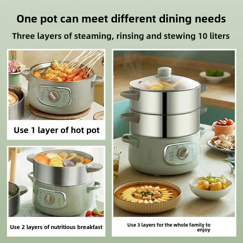 Stainless Steel Electric Food Steamer with Integrated Stewing, Steaming and Cooking Functions Multi-functional Pot 220V