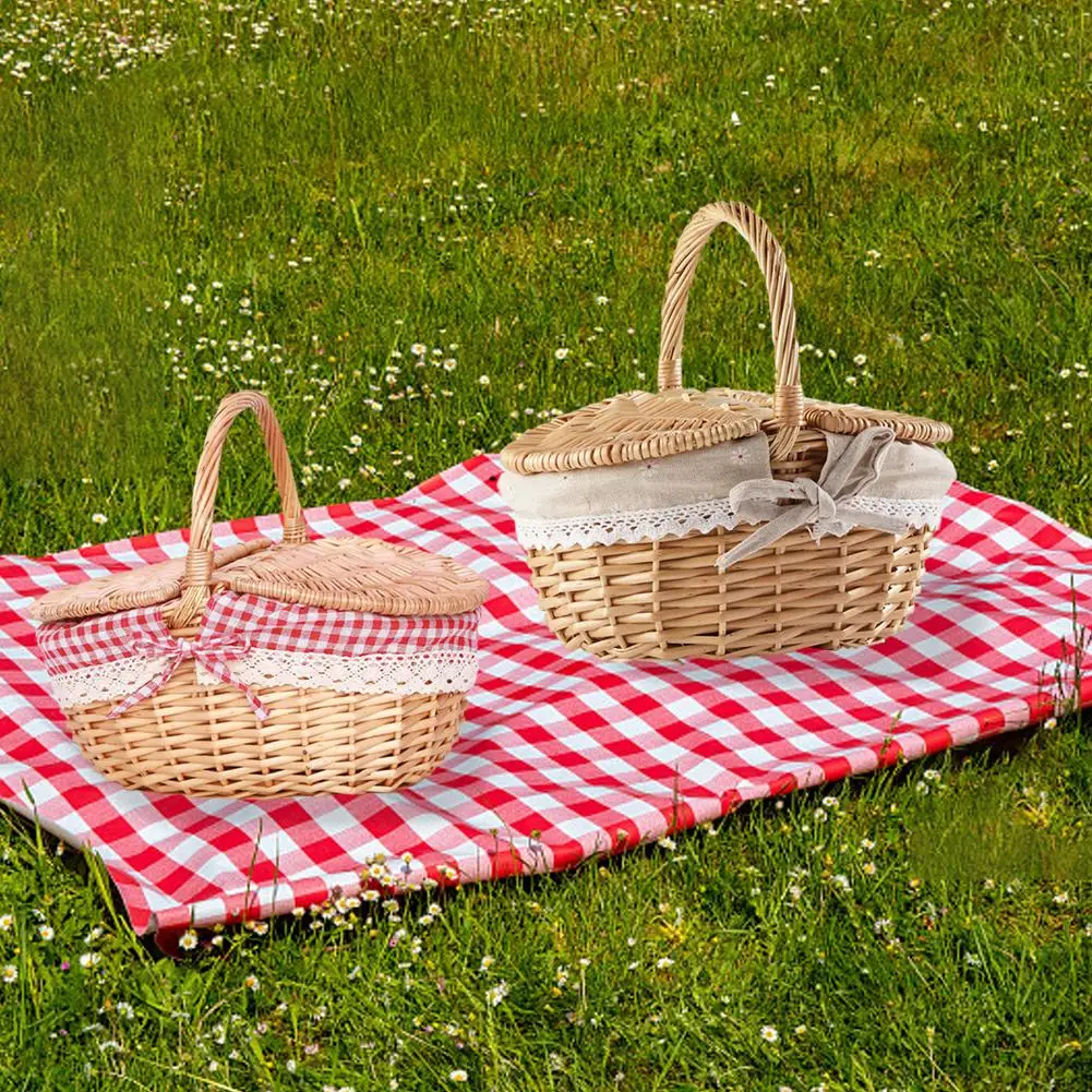 Willow Woven Wicker Picnic Basket With Lids Outdoor Shopping Double-lid Camping Large Capacity Fruit Storage Container Basket 3
