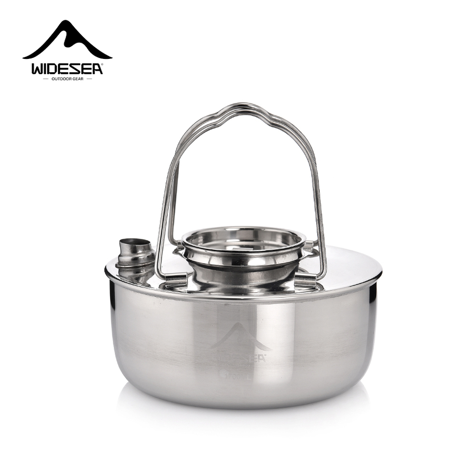 Widesea Camping Outdoor 1.7L SS304 Stainless Kettle Steel Short Hole Design Portable Cookware Travel Essentials  Coffee Cooking