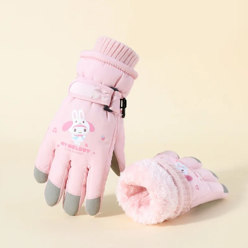 New Sanrio Kuromi Children's Ski Gloves Waterproof and Non-Slip Fall and Winter Thickened Windproof Warm Cartoon for 8-14 years