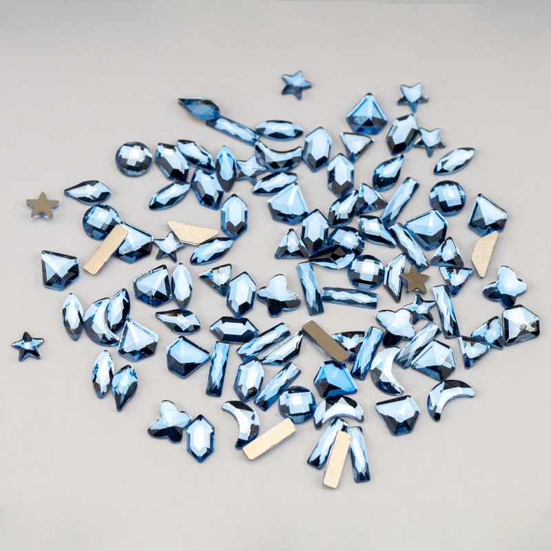 VDD Meridian Blue Neueste Mix-Form Glas-Kristall-Strass-Steine mit flacher Rückseite, Glitzersteine für Nagelkunst-Zubehör, DIY – Detail 5