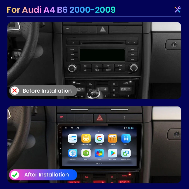Para Audi A4 B6 B7 2000-2009 Seat Exeo inalámbrico CarPlay Apple Android Auto Radio GPS RDS WiFi BT 4G 8 Core Multimedia estéreo 2
