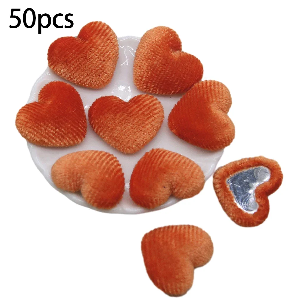50Pcs Furry Fabric Heart Crafts Heart Earrings And Hair Accessories Costume Hair Clips Handicrafts DIY Accessories