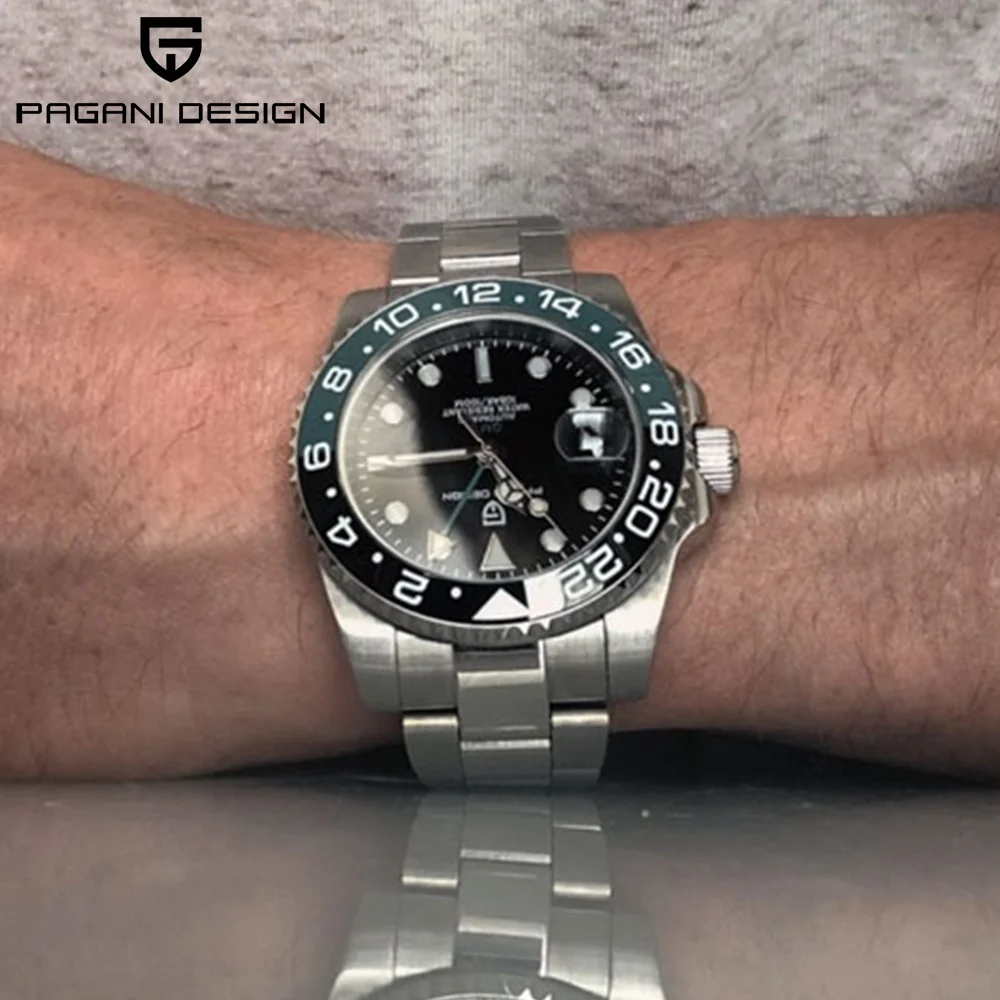PAGANI DESIGN PD-1662 Luxury GMT Men Mechanical Wristwatch Sapphire Glass Stainless Steel 100M Waterproof Automatic Watches