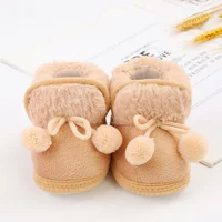 Winter Snow Baby Boots Faux Fur Warm Fluff Balls Indoor Cotton Soft Sole Infant Newborn Toddler Baby Shoes 0-18M 1