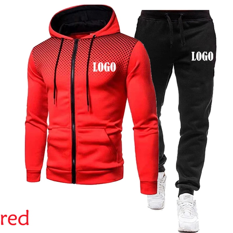 New Hoodie Set Fashion Double Zipper Hoodie Mens Tracksuit Sports Wear Pullover Sweatershirt Suits/Sets Hoodies+Pants