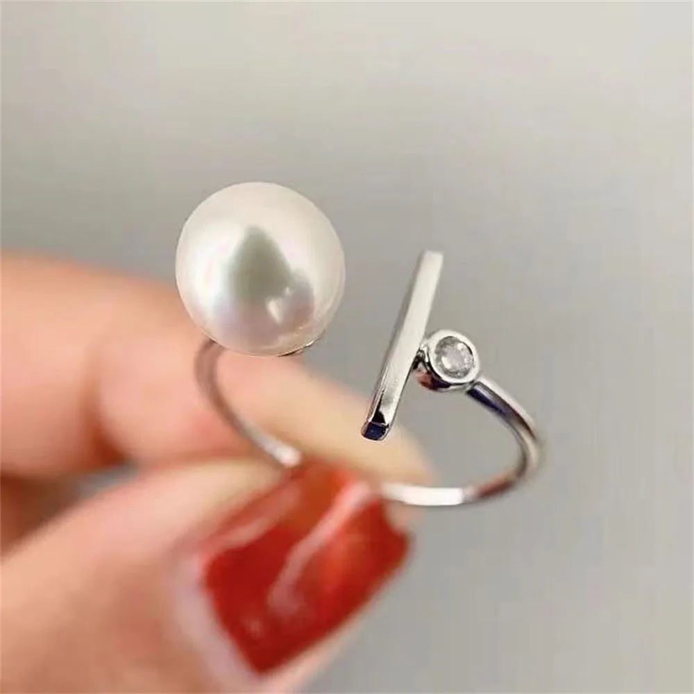 

DIY Pearl Accessories S925 Sterling Silver Ring Empty Holder Fashion Edition Ring Silver Jewelry Holder with 7-10mm Beads
