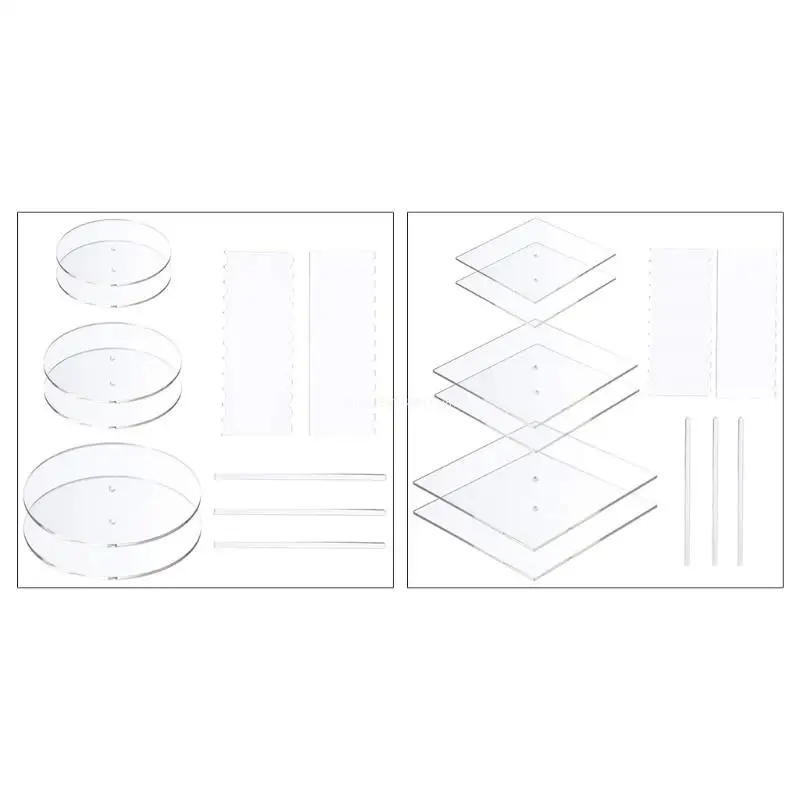 

11pcs Acrylic Round/Square Cake Disk Set Circle Base Boards with Center Hole Pillar Comb Scrapers Dowel Rod Kitchen Dropship