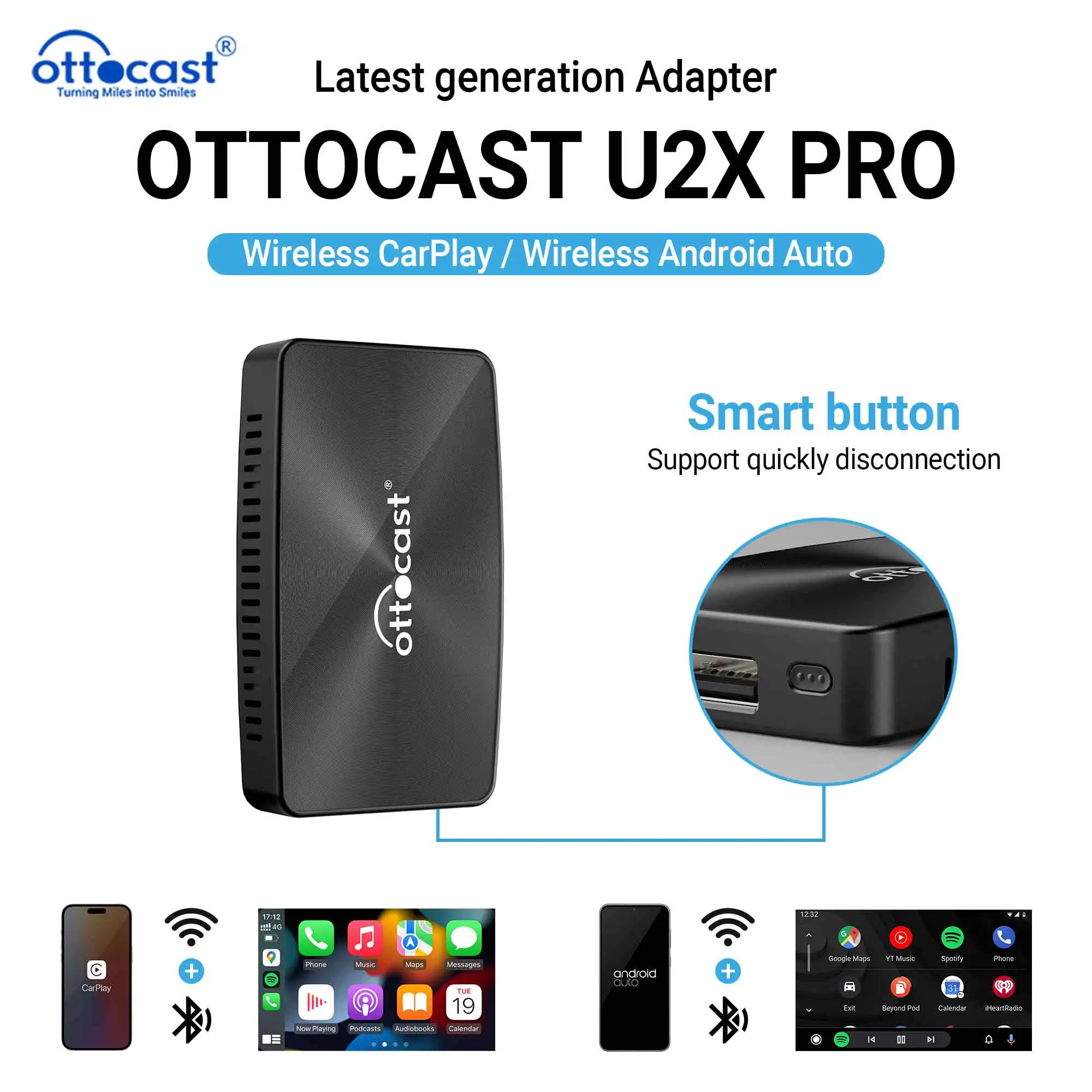 OTTOCAST U2X PRO Wireless Android Auto CarPlay Adapter 2 in1