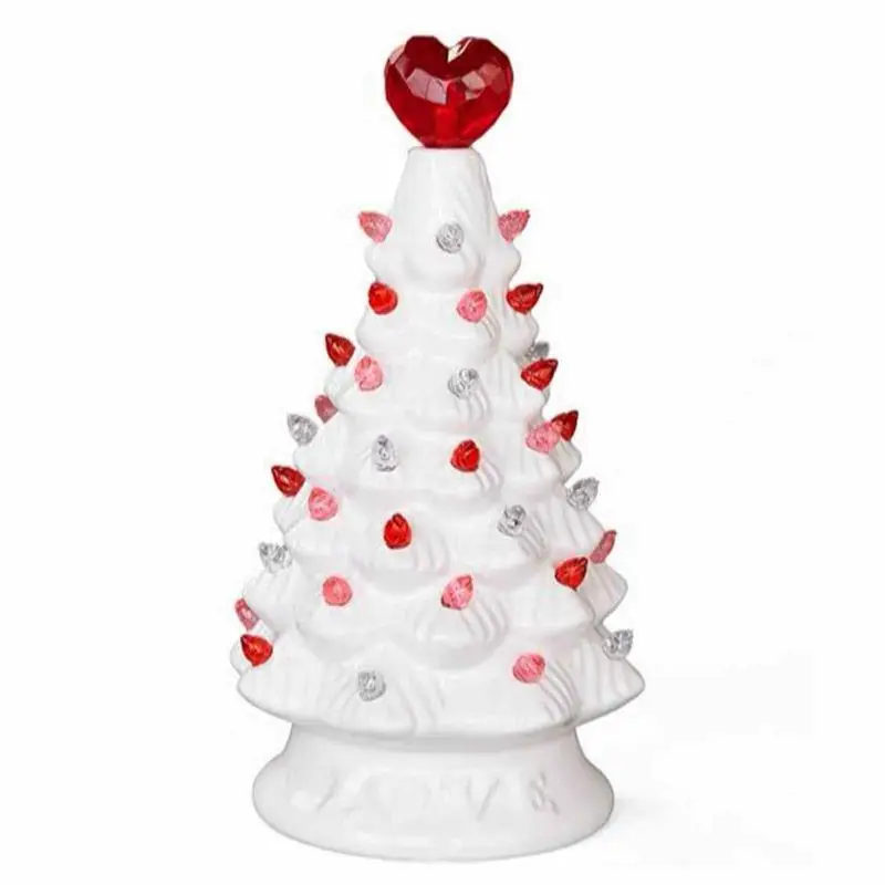 

Ceramic Tabletop Tree Battery Operated Tabletop Valentine LED Tree Vintage Christmas Decoration DIY Tabletop Tree With Heart