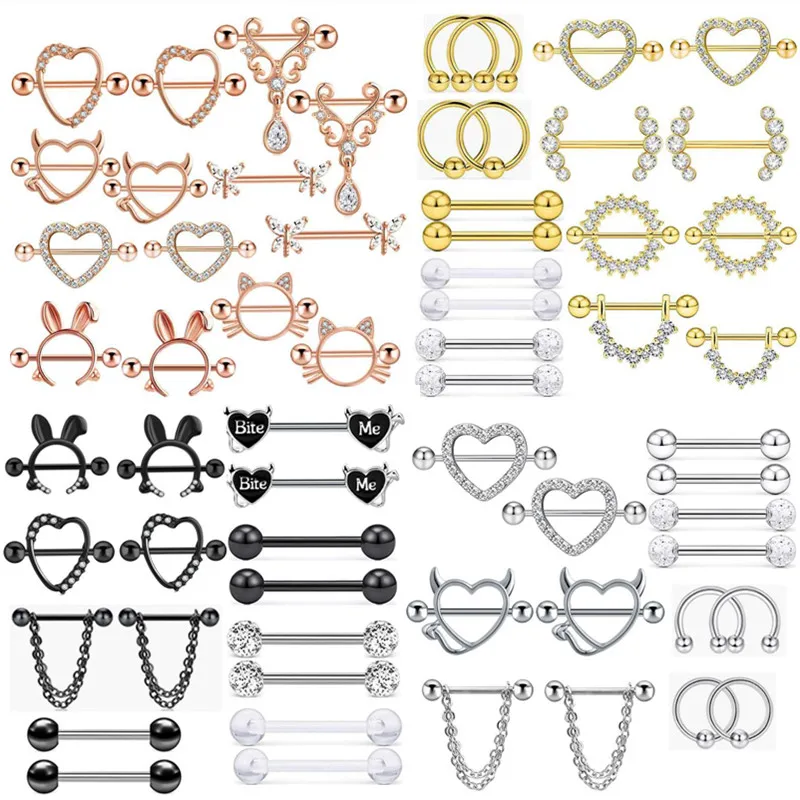 Stainless Steel Heart Nipple Piercing Jewelry Set Flower Nipple Barbell