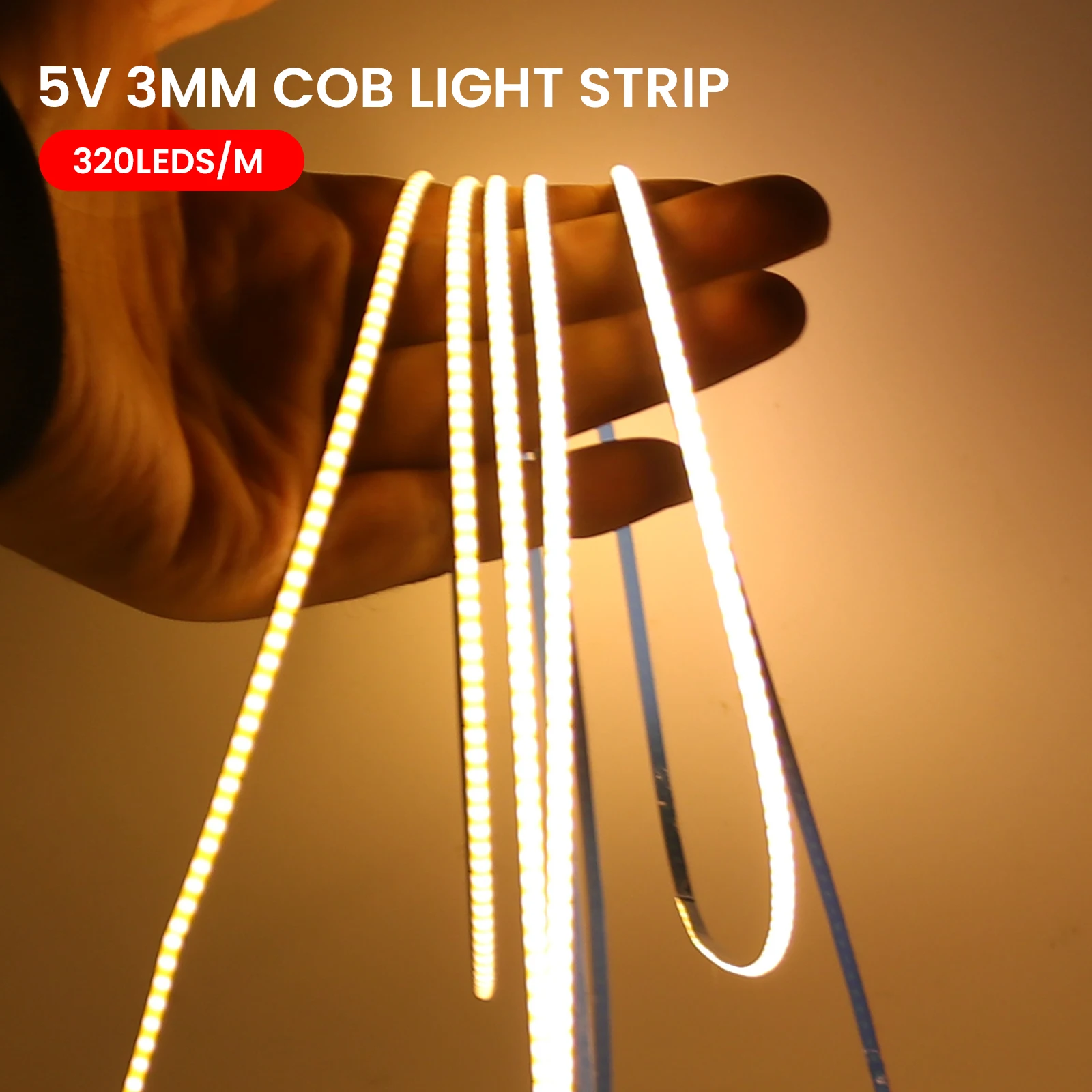 5V USB COB LED Strip Light 3mm Width Flexible LED Tape Sb2433c429f4b4b94bd923f8dc3f23726s