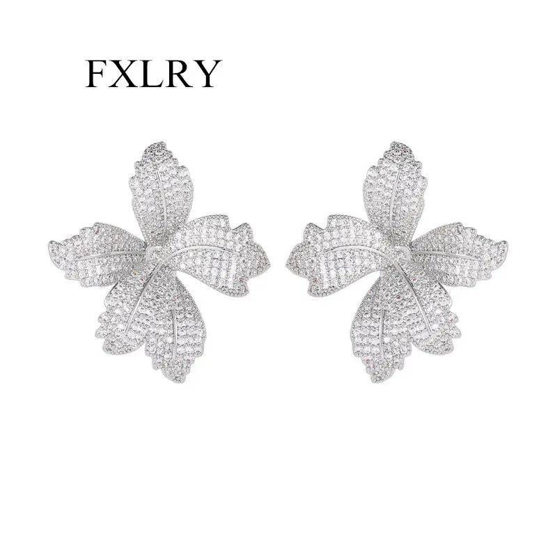 

FXLRY новые изысканные инкрустированные цирконами большие цветы серьги-гвоздики для женщин Свадебные украшения